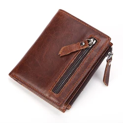 Fashion Genuine Leather Men's Short Wallet with Zipper Bag RFID Luxury Designer Wallet for Men High Quality Cardholder
