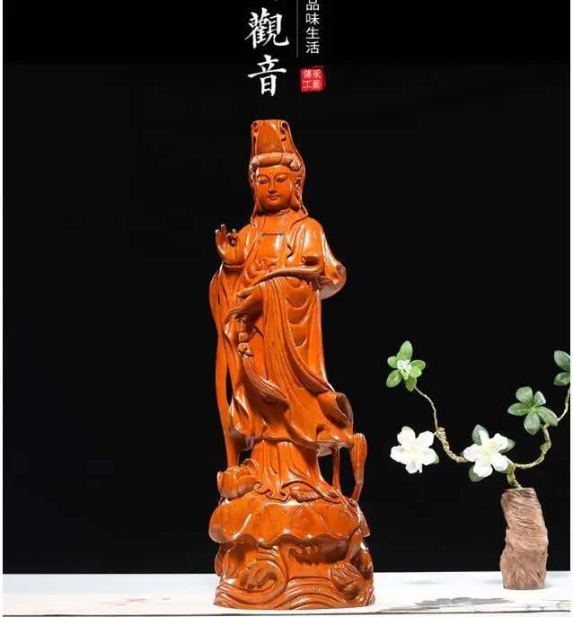 Special Offer--30CM TALL-HOME Spiritual Bless family # Handmade Yellow pear wood carving Guanyin Buddha statue