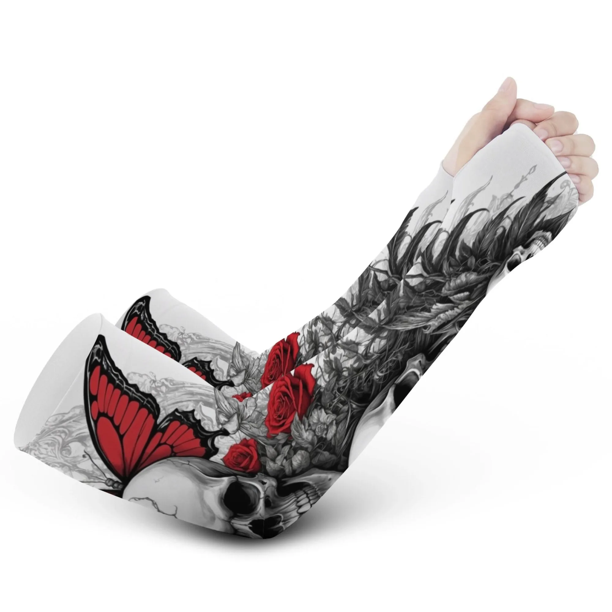 Mangas de hielo para hombre con diseño de calavera gótica, arte rosa, mangas de brazo Retro para mujer, protección solar, refrigeración, mangas deportivas para exteriores, suaves y transpirables