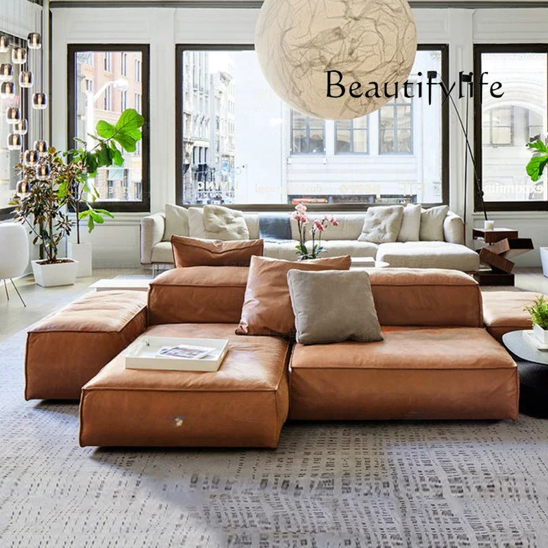 

X36 Nordic Creative Leather Art Sofa Module Fitted Sofa Villa Hotel Lobby Shopping Mall Leisure Area Sofa
