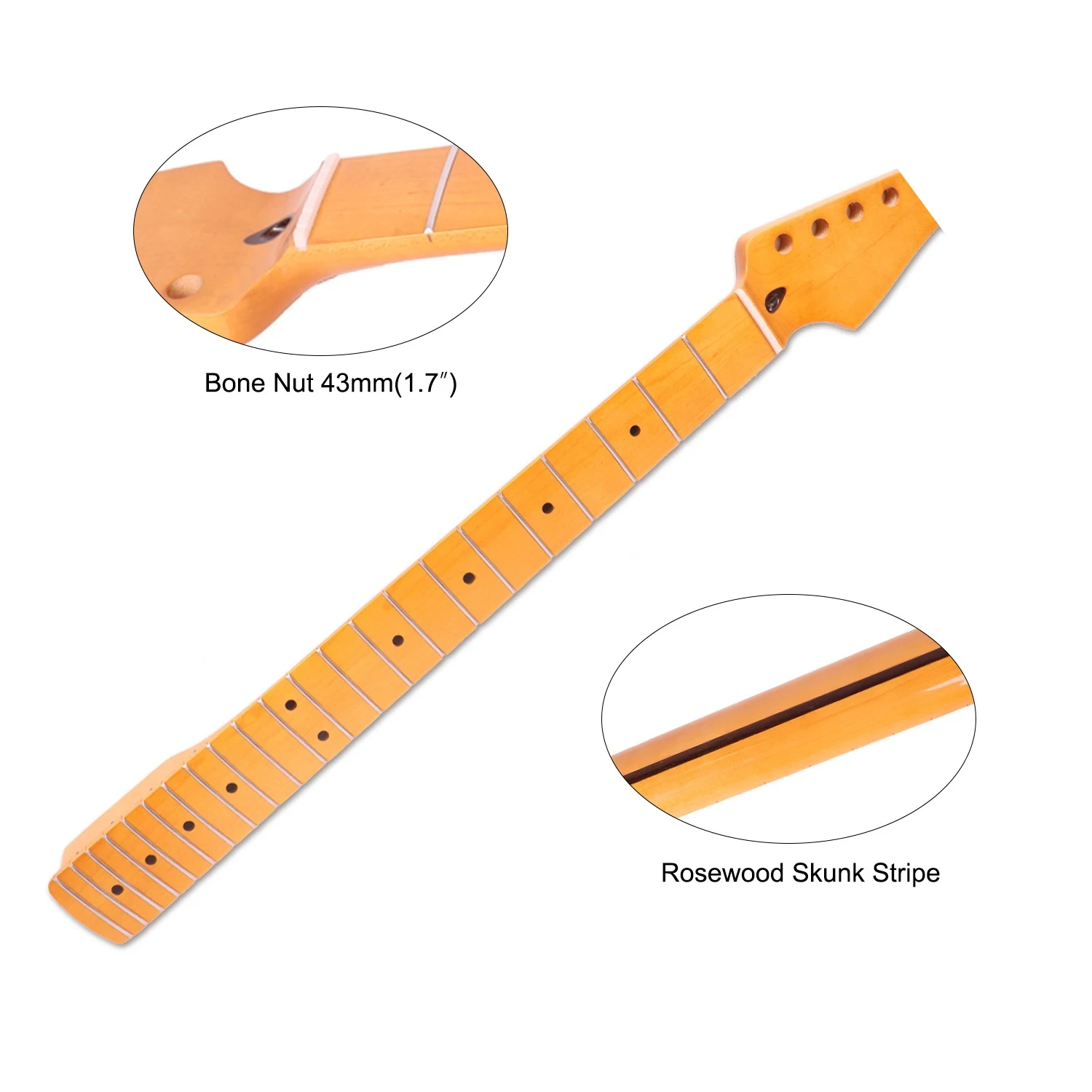 22 Frets ST Guitar Neck Satin Finished Canada maple for Stratocaster style Electric guitar Parts Replacement