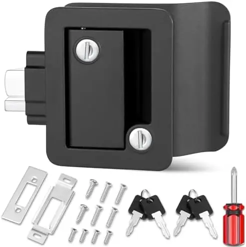 

RV Entry Door Lock Replacement Kit – Heavy-Duty Metal Latch with Paddle Deadbolt & 4 Keys – Black