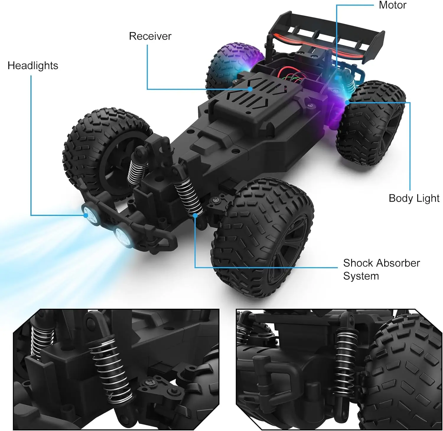 Remote Control Car - 20km/h High Speed RC Cars Off Road, 2x1000mAh Rechargeable Battery, Toy Car Gift for Old Boys Girl Kid