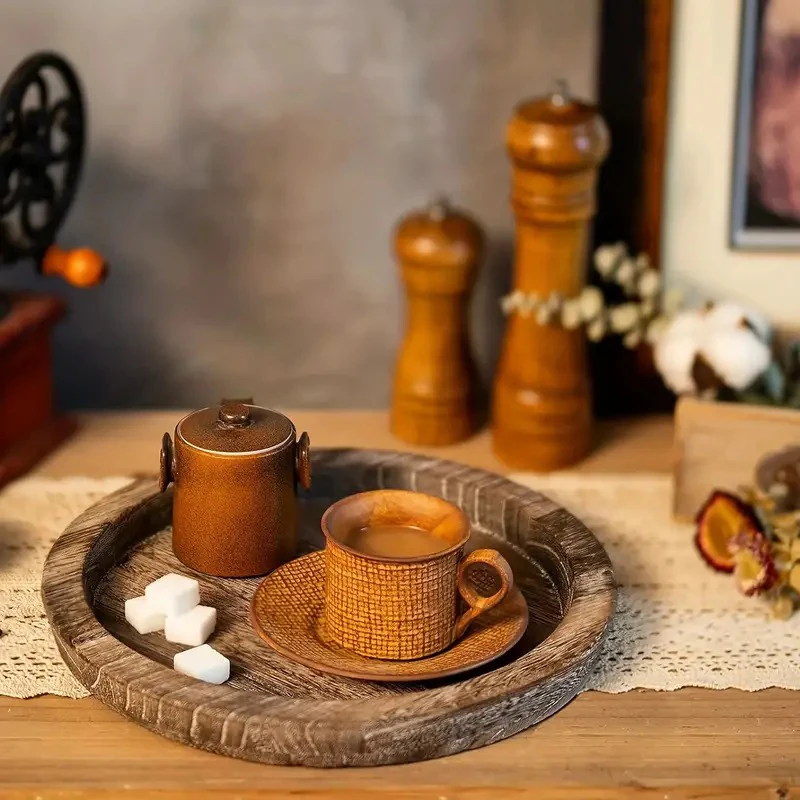 Round Wooden Tray Fruit Storage Trays Candle Holder Multi-purpose Tray Coffee Cup Food Tray Farmhouse Dinning Table Decoration