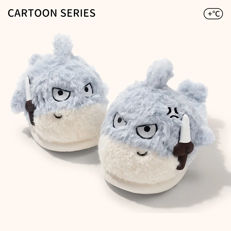 Women's Anti‑Slip Bedroom Mules Slides Winter Warm Animal Slipper Whimsical Shark Slippers Woman Novelty Shaggy Plush Home Shoes