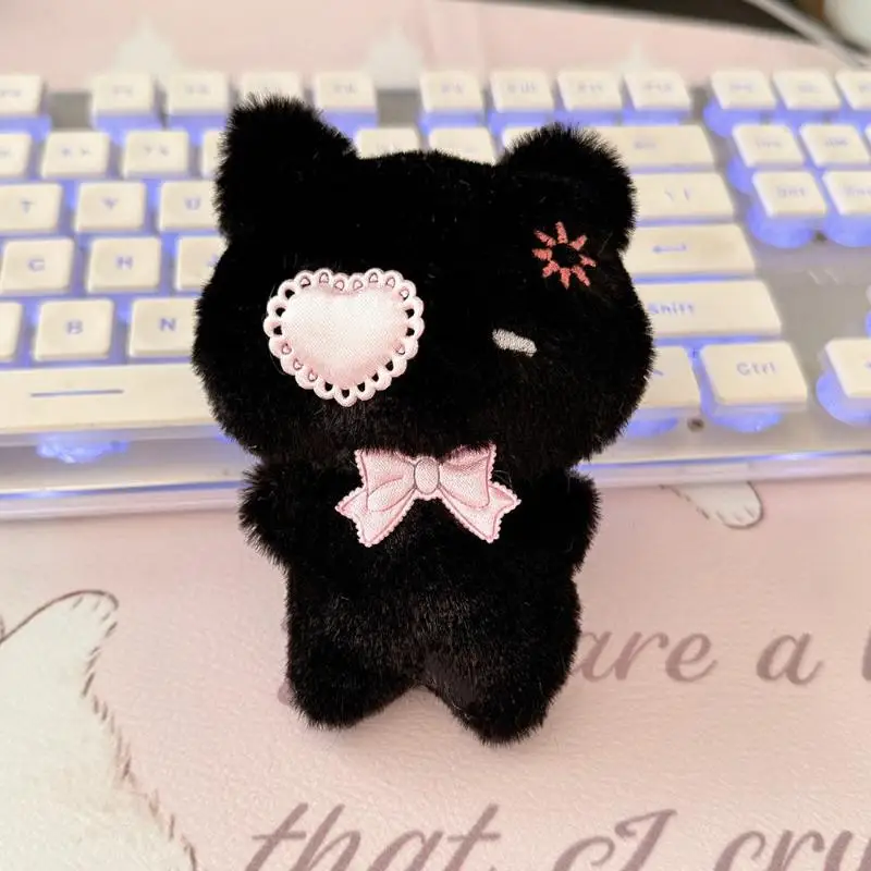Cartoon Plush Kitty Keychain Kawaii Black Cat Pink Cat Doll Backpack Decoration Pendant Bag Charm Key Ring Accessories Gift