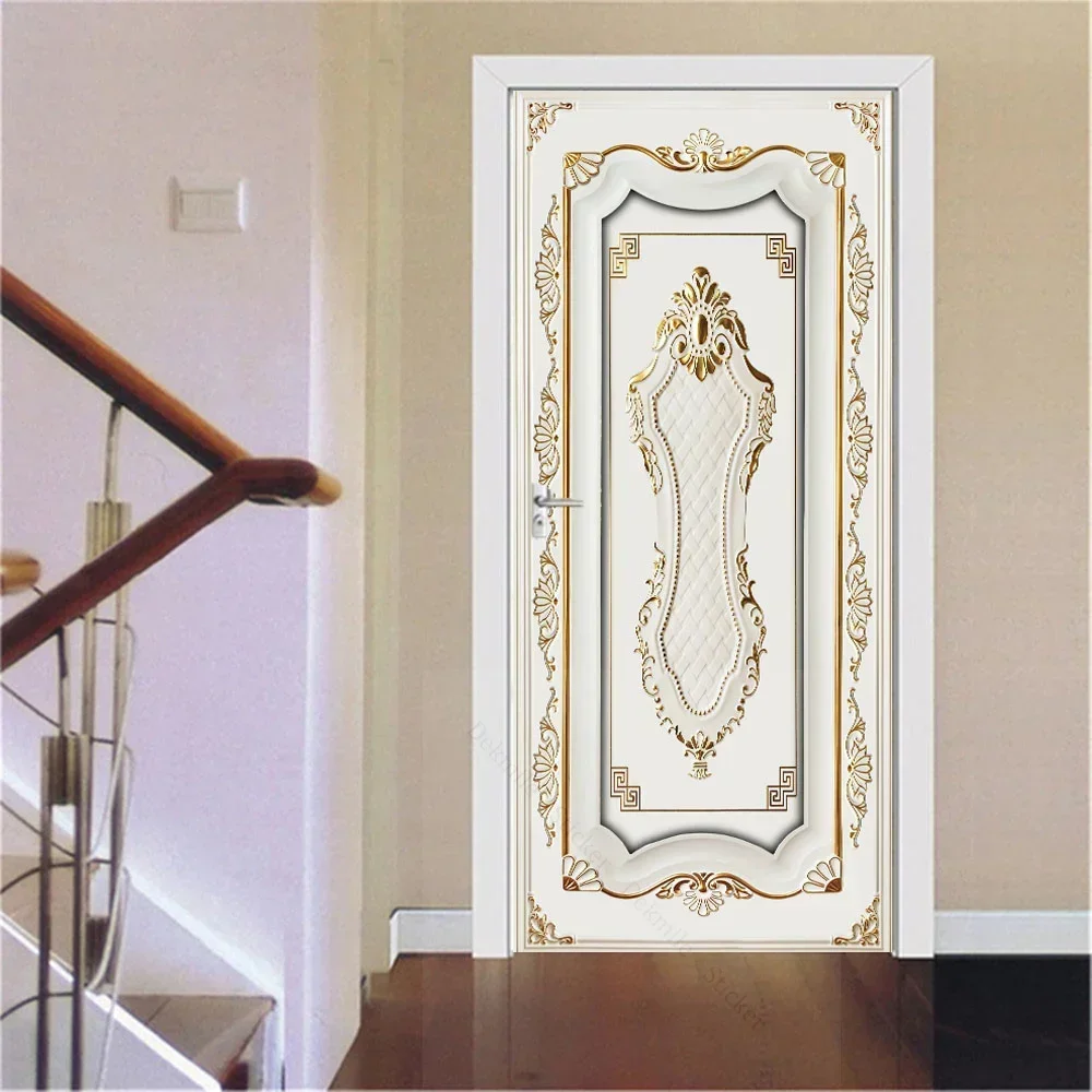 3D relief Light Luxury Door Stickers Bedroom Bathroom Carved white  Gold Ball wallpaper decorative modern design