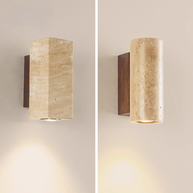 

Medieval LED Wall Lamp Yellow Travertine E27 Spotlight Bedroom Bedside Light Living Room Wabi-sabi Natural Stone Wall Light