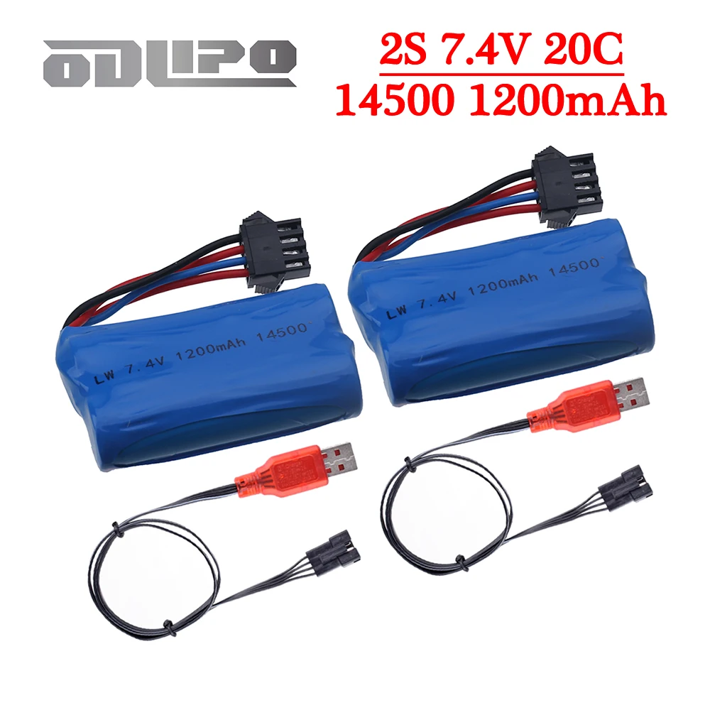 

14500 Li-ion Battery 7.4V 1200mAh with Charger For Electric Toys Water Bullet Gun Spare Parts 2S 7.4V Battery For RC toys Cars