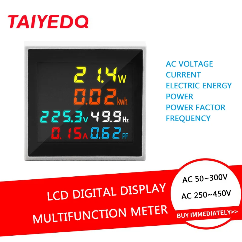 6IN1 D48-2058 LCD Digital Display Multifunction Meter Mini Electronic Watt-Hour Voltage Current Meter