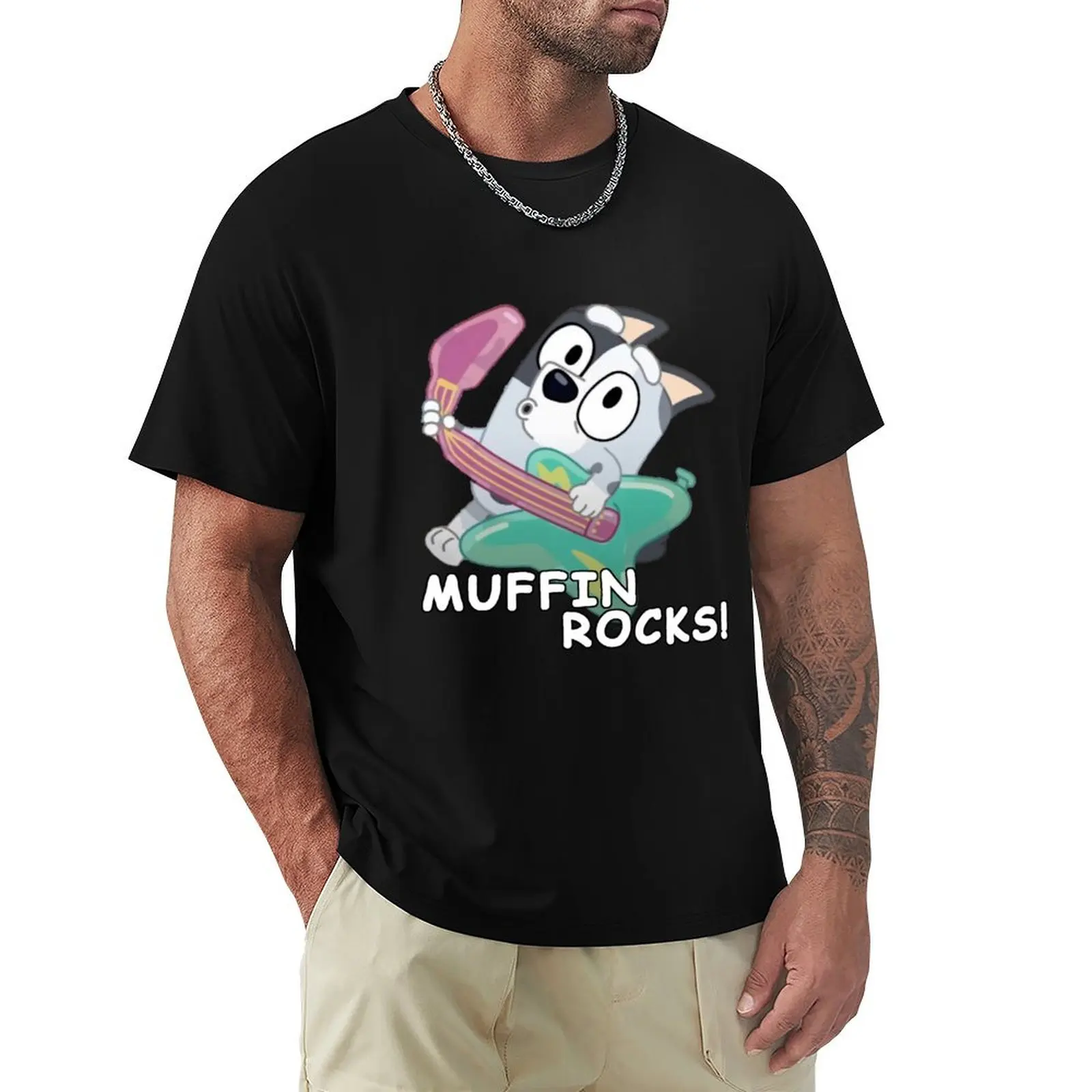 

MUFFIN ROCKS the inflatable Guitar blue dog heeler T-Shirt graphic tee shirt Blouse valentines clothes t shirts for men cotton