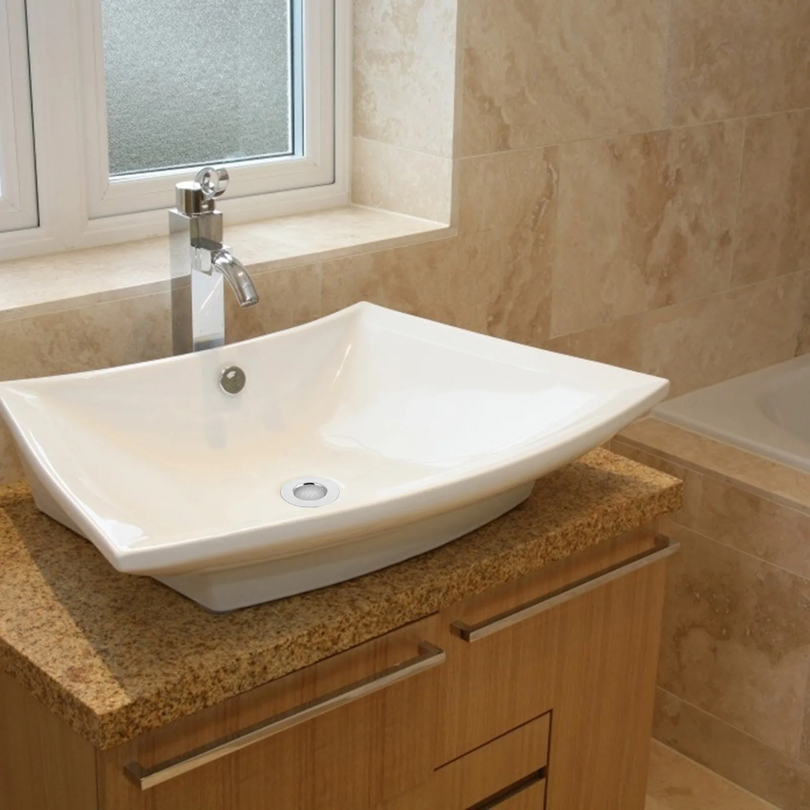 

3pcs Stainless Steel Sink Strainer Kitchen Drain Filter Hair Catcher Rust Proof Groove Design Drain Protector For Bathroom