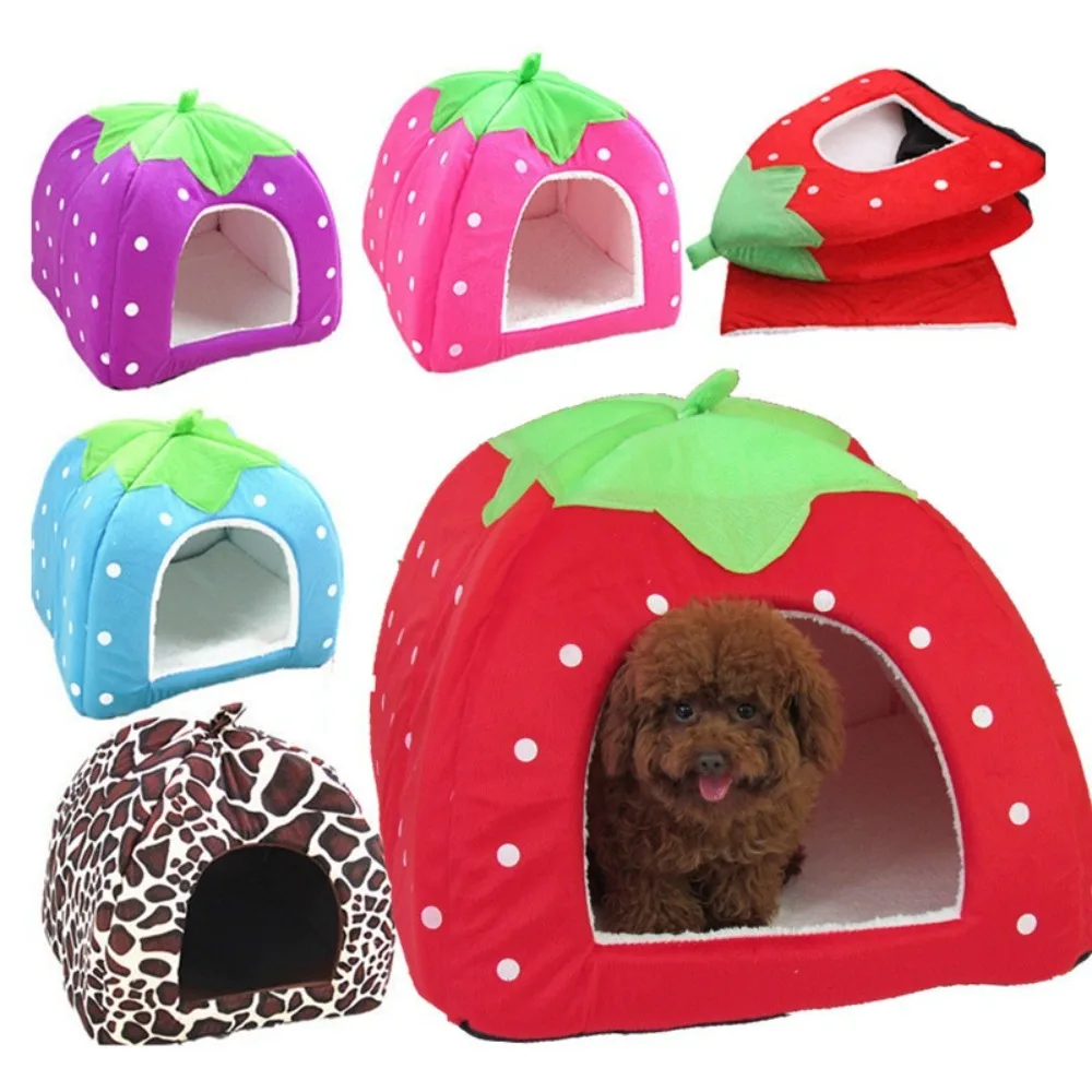 

Thicken Kennel Winter Pet House with Cushion Strawberry Doggy Tent Cat House Small and Medium Pet