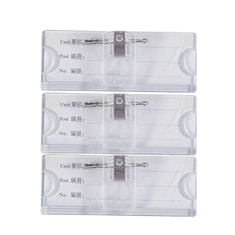 3X Safetypin Clear Hard Plastic Name Tag Clip Holder 3 Pcs