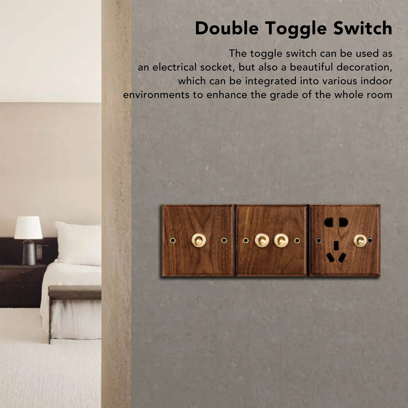Double Toggle  250V Double Toggle  Retro Walnut Wood Wall Mount Panel with Brass Screw 50HZ 250V