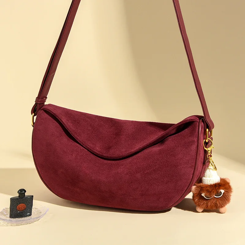 Faux suede Women Crossbody Bag Large Capacity Luxury Handbag Solid Soft Shoulder Bags Female Casual lady Hobos Bag burgundy