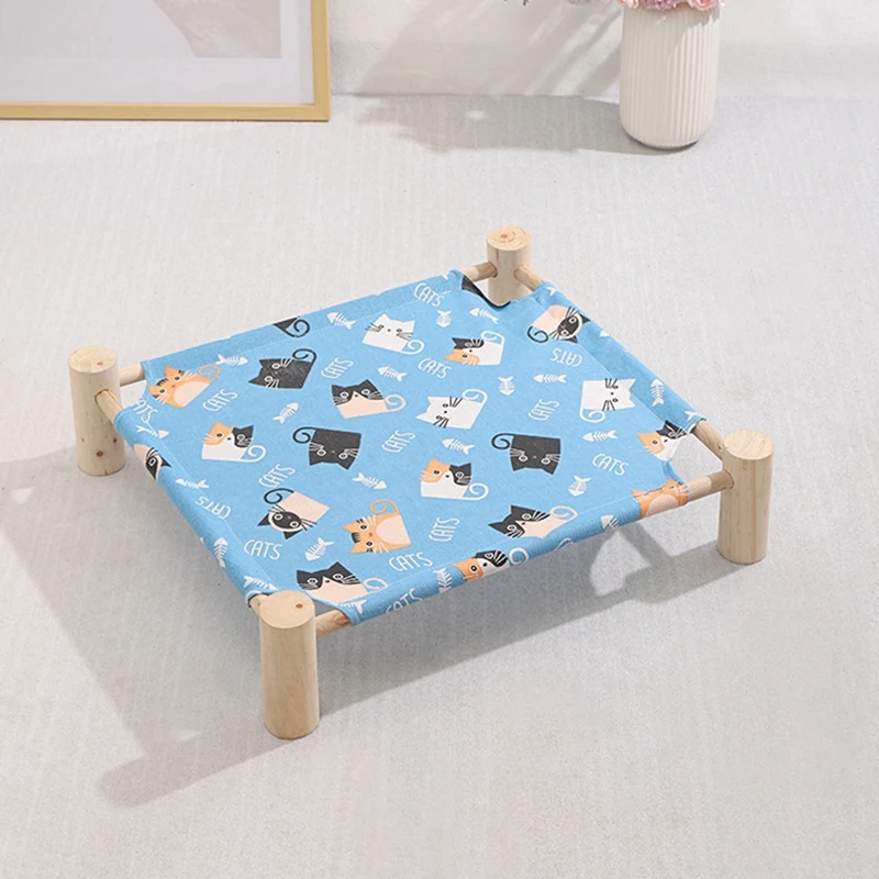 Cat And Dog Hammock Bed Wooden Cat Hammock Elevated Cooling Bed Detachable Portable Indoor Outdoor Pet Bed Suitable