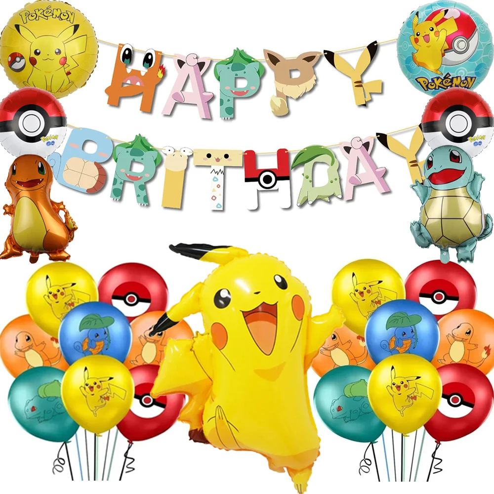 1set Cartoon Pokemon Pikachu Thema Folien Ballons Set Rot Schwarz Latex Ballon Kinder Geburtstag Baby Shower Party Decora liefert