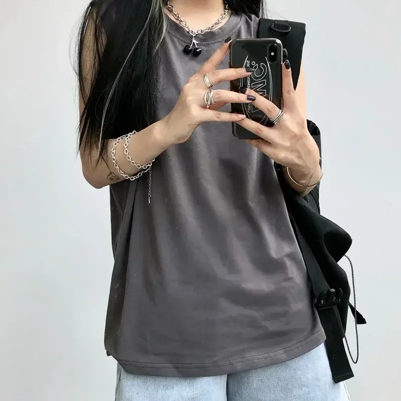 Топы на бретелях для женщин в стиле BF, хипстерские топы без рукавов, модные, повседневные, базовые, универсальные, для пар, однотонные, унисекс, летние, шикарные, Harajuku Топы на бретелях для женщин в стиле BF, хипстерские топы без рукавов, модные, повседневные, базовые, универсальные, для пар, однотонные, унисекс, летние, шикарные, Harajuku