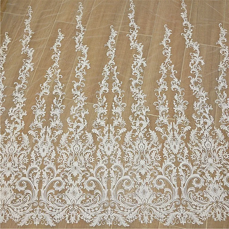 French Sequined Lace Fabric, Border Embroidery, Flower Wedding Dress, DIY Sewing Accessories, RS2482, New