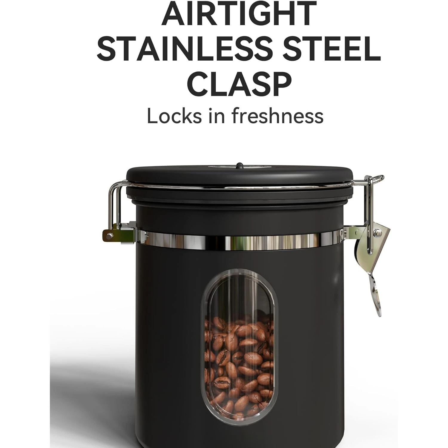 Coffee Canister with Window, Airtight Stainless Steel Kitchen Food Storage Container with Lids, Date Tracker and Scoop