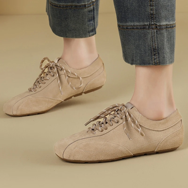 

Women's Cowhide Laced Up Loafers Comfortable Euro Stylist Concise Versatile Commuter Single Shoes 2026 New Spring Flats