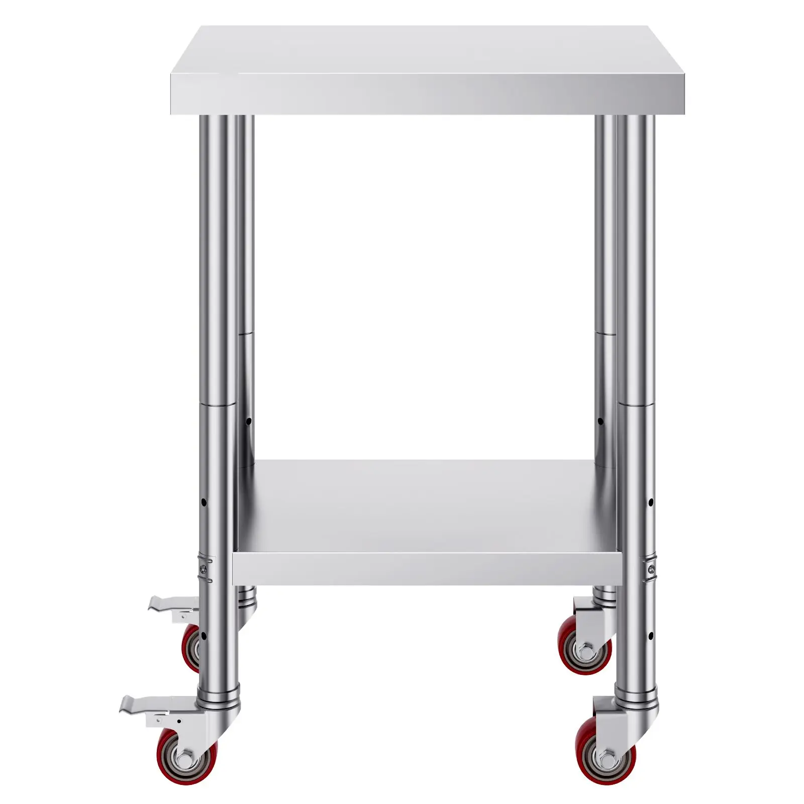 Stainless Steel Work Table 24 x 18 x 34 Inch, 700 LBS Load Capacity with 4 Wheels, 3 Adjustable Height Levels, Heavy Duty Food Prep Worktable for Commercial Kitchen Restaurant, Silver