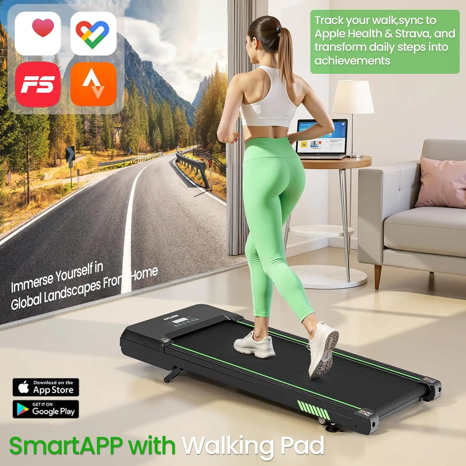 Home Office Exercise, High-Quality Material, Various Colors, Quiet Portable Walking Pad with Smart App