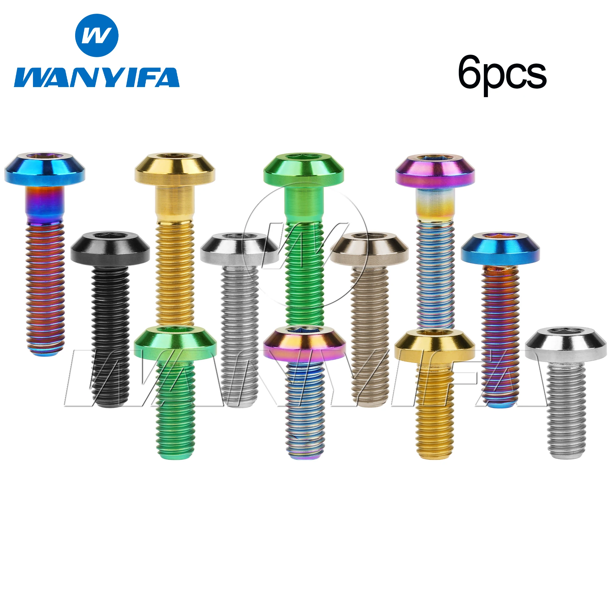 

Wanyifa 6pcs Titanium Bolts M6/M8x12 15 20 25 30 35 40mm Flat Truss Hex Head Ti Grade 5 Screws for Bicycle Motorcycle Disk Brake
