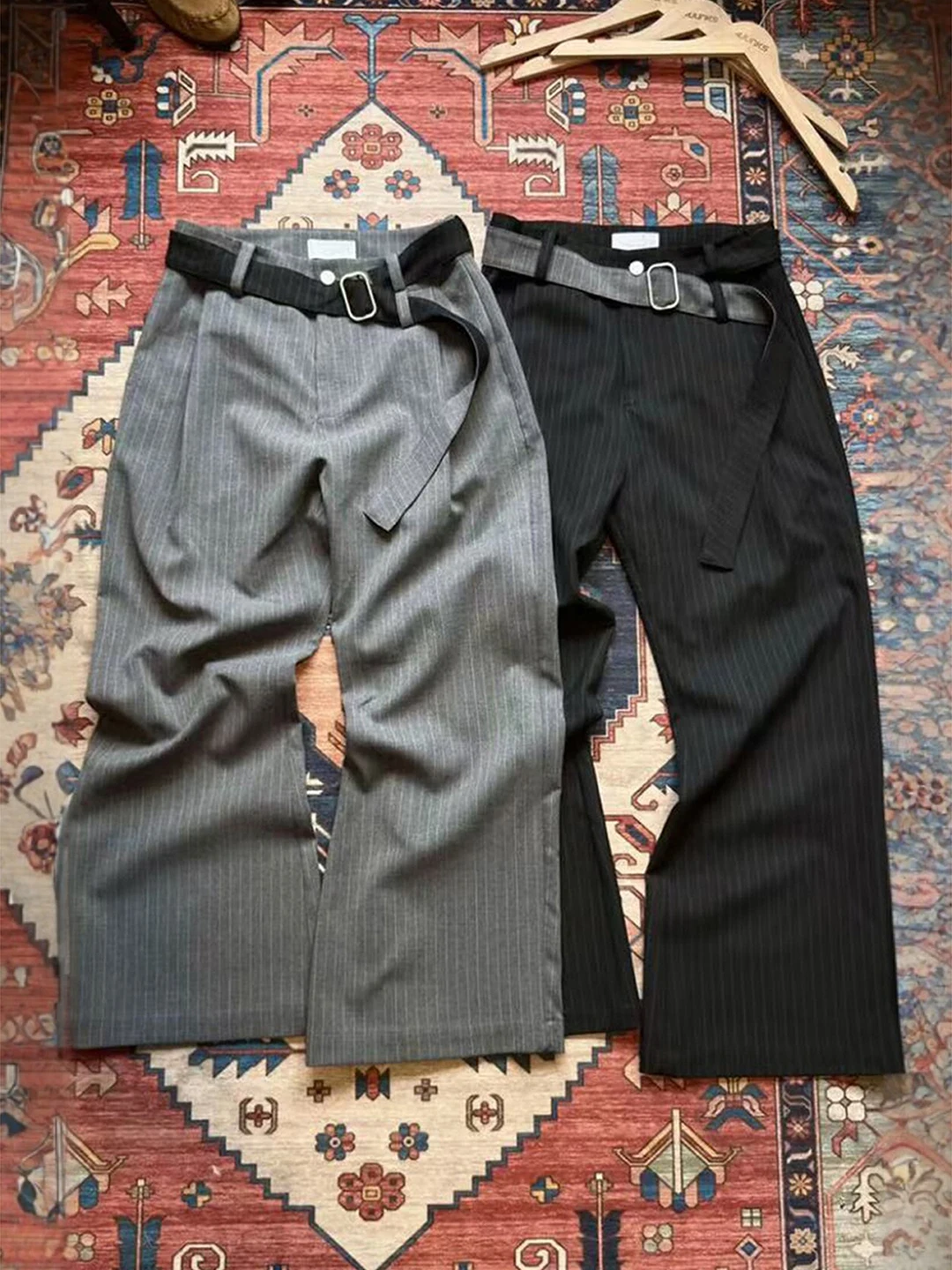 Cleanfit Men's Casual Striped Straight Leg Pants mid Waist Belt American Style Loose Fit Breathable Comfortable Spring Summer