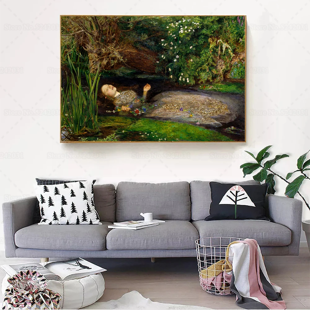 John Everett Millais Ophelia Famous Painting Hamlet Character Canvas Painting Wall Art Decoration