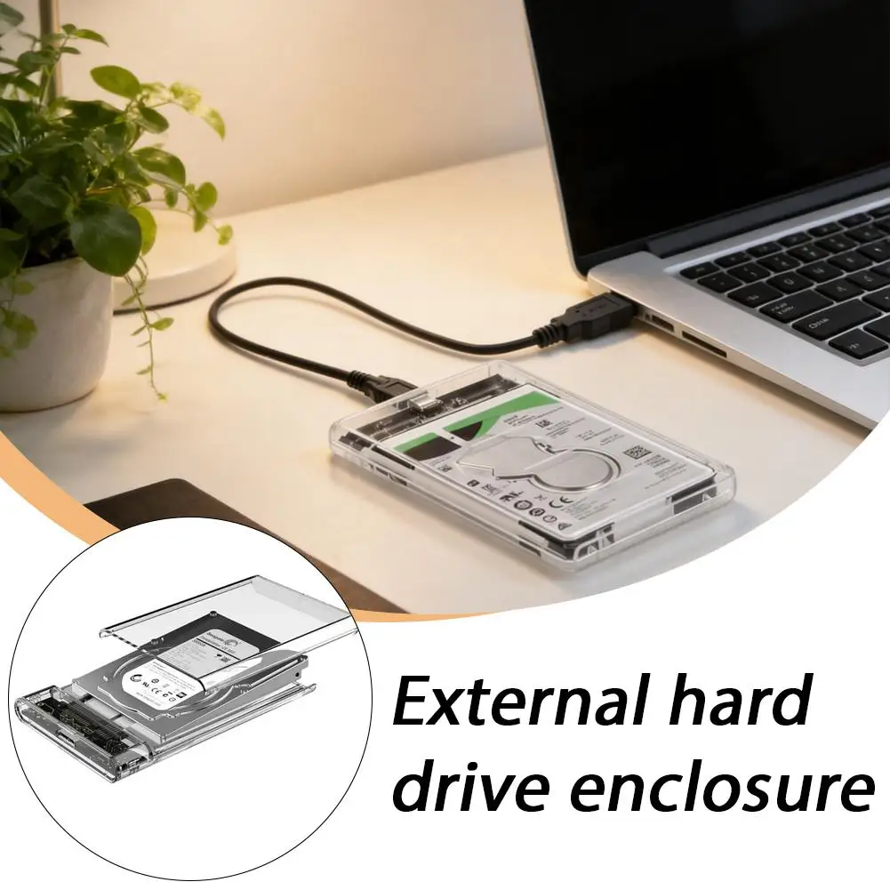 2.5-inch Transparent SATA External Hard Drive Enclosure USB 2.0 Type-C Adapter Portable HDD SSD Case Box