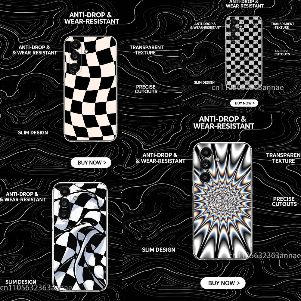 Black white checkered pattern Phone Case for Samsung Galaxy A73,23,53,33,14,24,13,72,22,52,32,54,A34 Soft Cover