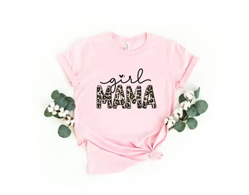 Girl Mama Leopard Shirt Girl Mom Mama Girl Mom of Girls Short Sleeve Top Tees O Neck Fashion 100% Cotton harajuku Drop Shipping