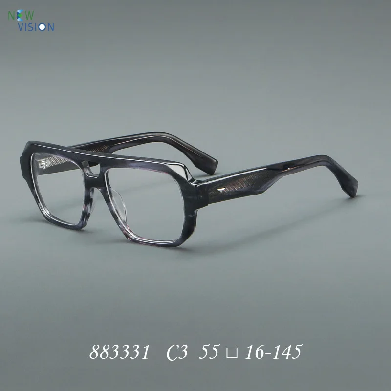 

New Thick Acetate Glasses Frame High Quality Double Beam Design Men Women Retro Fashion Gray Optical Myopia Prescription Eyewear