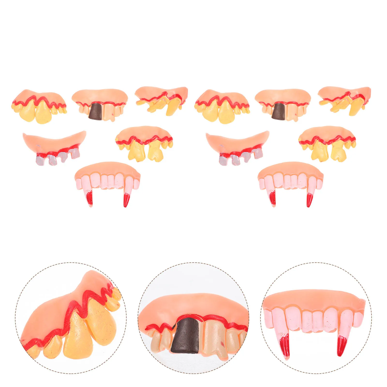 Fausses dents pour Halloween, 12 pièces, accessoires de Costume de Zombie horrible, robe de soirée effrayante, fournitures de Cosplay