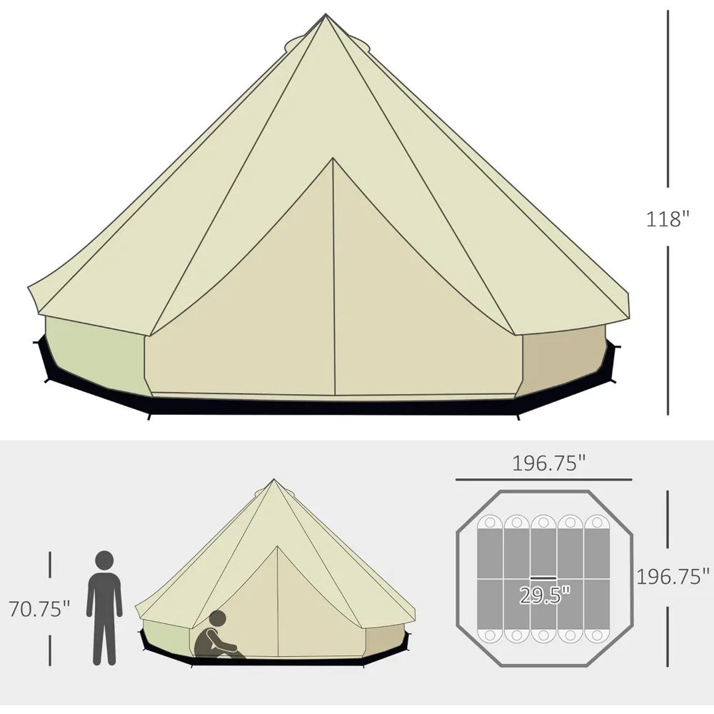 يورت جرس Glamping مع مساحة داخلية واسعة ، تصميم مقاوم للماء جيد التهوية ، تخييم عائلي خارجي ، 10 أشخاص