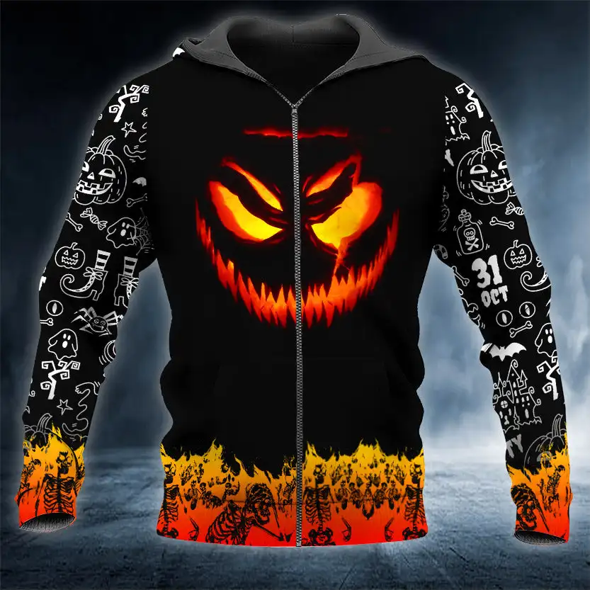 

PLstar Cosmos Happy Halloween Ghost Smile Skull 3D All Over Printed Men's zipper Hoodie Unisex Casual Zip Jacket ADW91