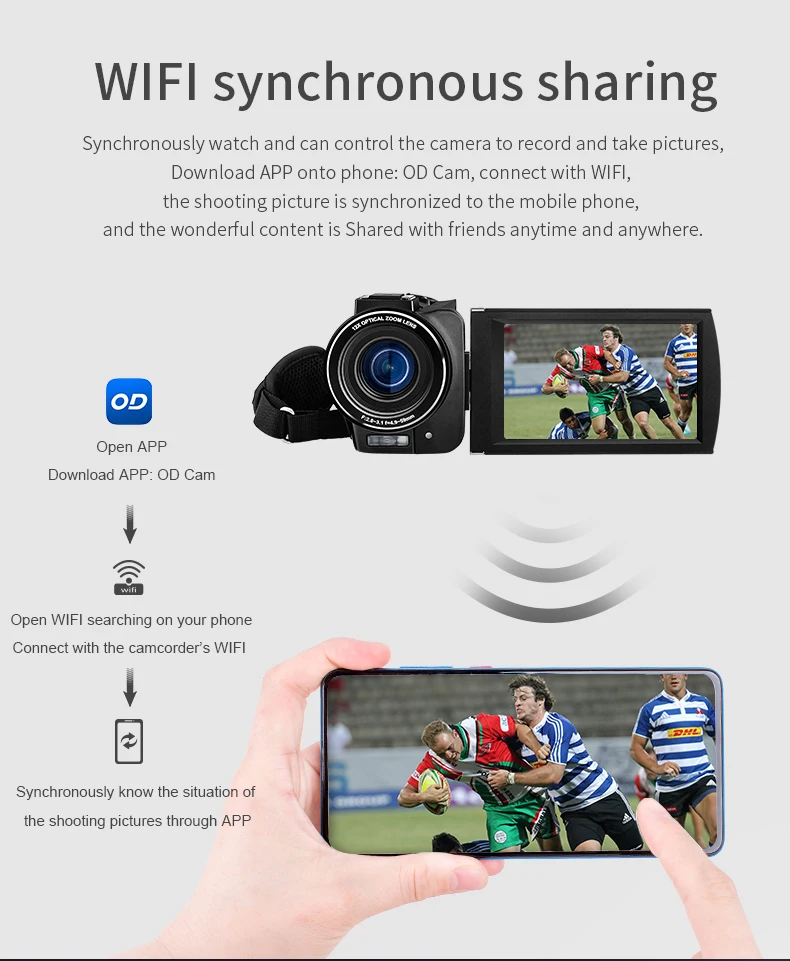 كاميرا ORDRO AX60 4K للبث المباشر كاميرا فيديو رقمية 12x زووم بصري شاشة لمس كبيرة لصور فيديو مدونة الفيديو على YouTube