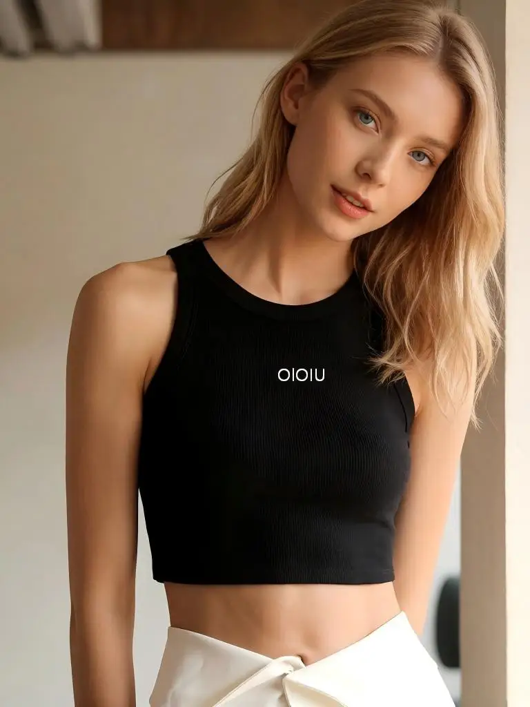 OLOIU Yoga Back Cover Innerwear - Women Sleeveless Top with Solid Color Base Layer to be Worn Overneath, with Shaping Bra on Top