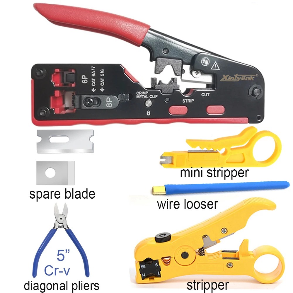 

all in one rj45 pliers networking crimper cat5 cat6 cat7 cat8 crimping network tools pass through ethernet cable Stripper clamp