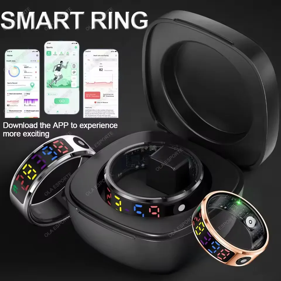 

2025 New Smart Ring 5ATM Waterproof LED Color Screen Smart Touch Gesture Control Sleep Monitoring Heart Rate Men Women Smartring