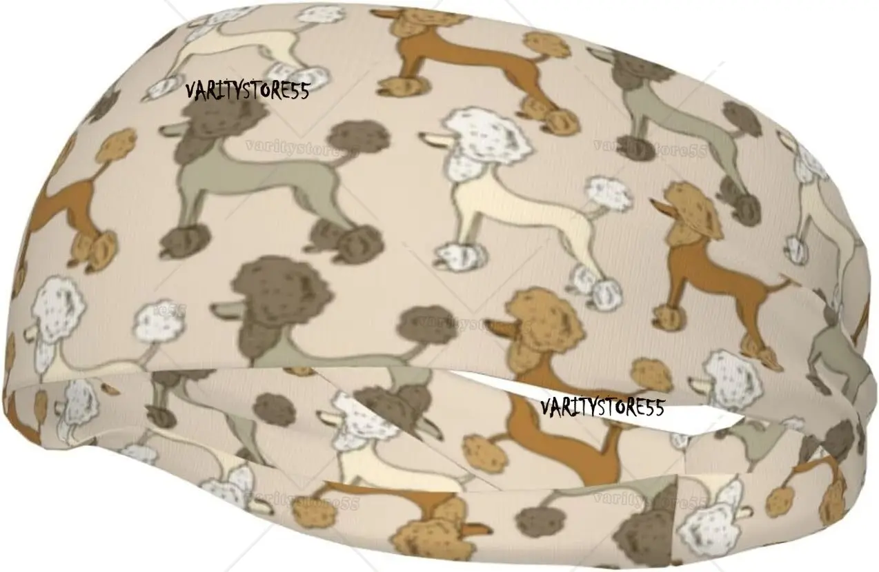 

Headband for Women Mens Funny Beige Pattern Poodle Dogs Yoga Sweatband Stretchy Sweatband for Hiking