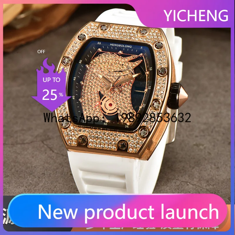 LYY Diamond-Encrusted Quartz Watch for Men, Fashionable Casual Multifunctional Wristwatch with Calendar