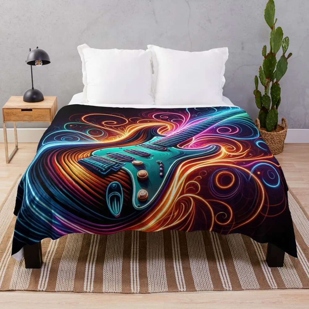 

Neon Groove - Electric Guitar Vibes Throw Blanket Bed linens Multi-Purpose Comforter Blankets