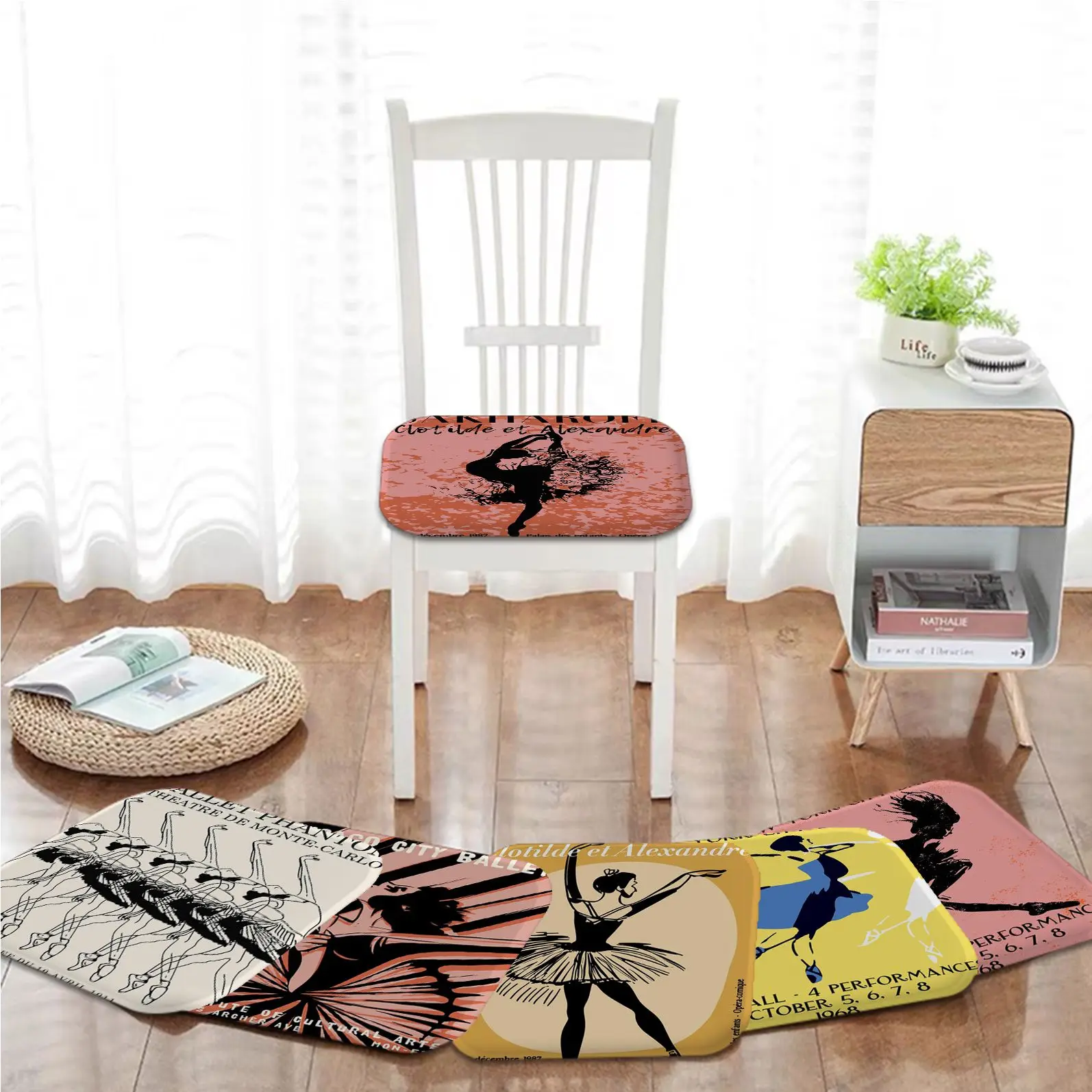 

Black and White Ballet Dancer Tie Rope Chair Mat Soft Pad Seat Cushion For Dining Patio Home Office Indoor Outdoor Garden Pad