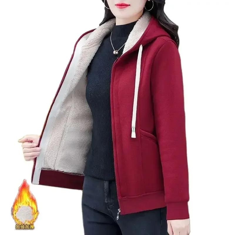 

Spring And Autumn 2025 Plus Cashmere Cardigan Ladies' Coat Casual Padded Warm Loose Women's Pocket Zipper Outerwear