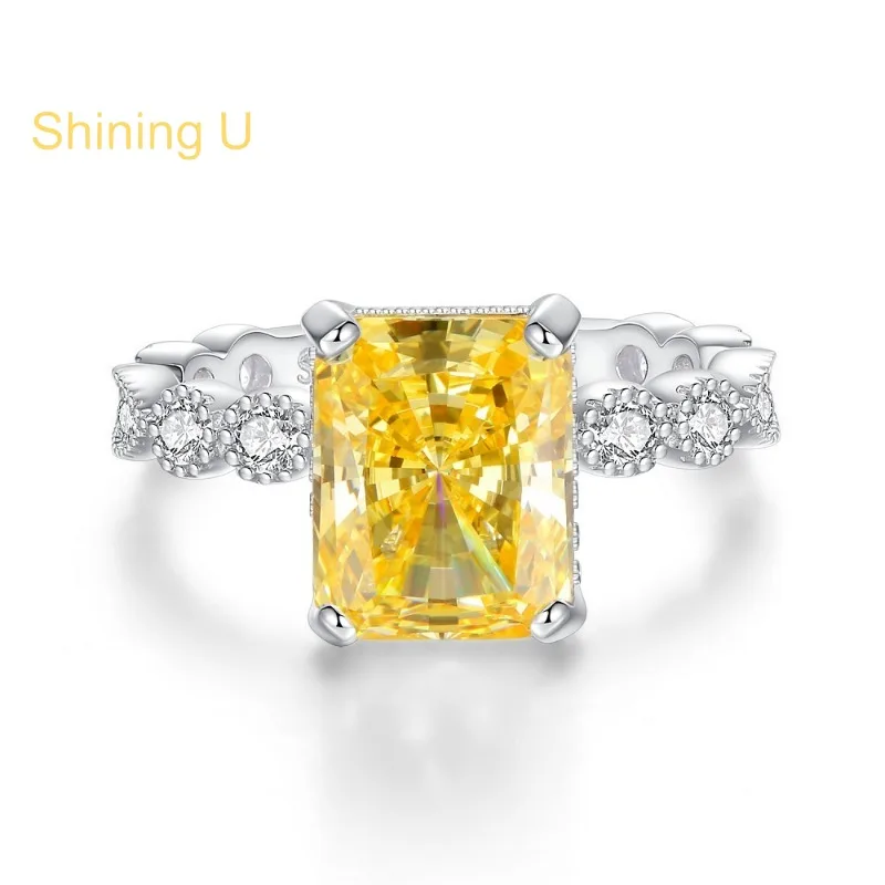 

Shining U S925 Silver Radiant Cut Yellow Gems Ring for Women Engagement