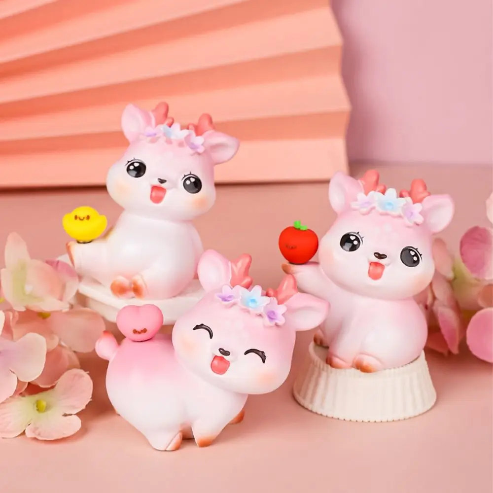 かわいい漫画の鹿の装飾品、樹脂工芸品、エルクのミニチュアフィギュア、リアルなミニ鹿の像、デスクアクセサリー、DIY