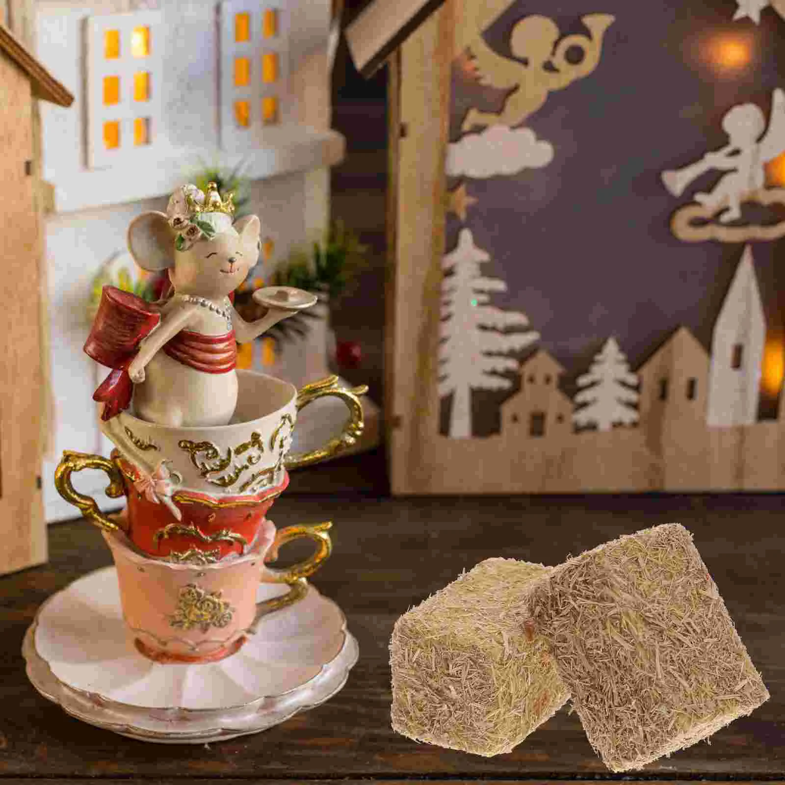 4 Pcs Mini Haystack Bales Stacks Scene Ornament Garden Layout Prop Decor Fuax Straw Decorations Travel